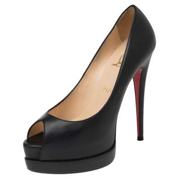 Pre Owned Christian Louboutin Black Matte Leather Palais Royal Trepointe Pumps Size 39.5