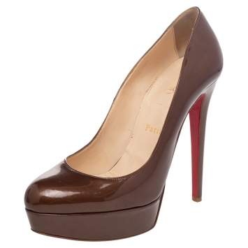 Pre Owned Christian Louboutin Brown Patent Leather Bianca Platform Pumps Size 39