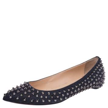 Pre Owned Christian Louboutin Black Canvas Pigalle Spike Ballet Flats Size 40