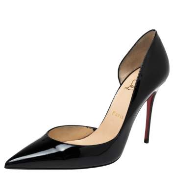 Pre Owned Christian Louboutin Black Patent Leather Iriza D'orsay Pointed Toe Pumps Size 38