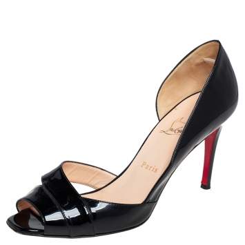 Pre Owned Christian Louboutin Black Patent Leather Open Toe D' Orsay Pumps Size 41