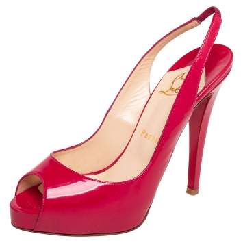 Pre Owned Christian Louboutin Raspberry Patent Leather Private Number Slingback Sandals Size 38