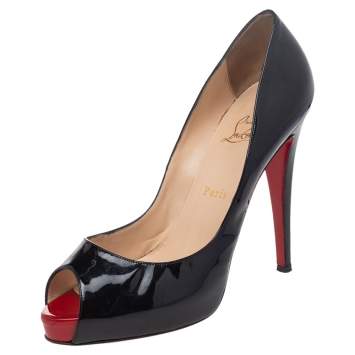 Pre Owned Christian Louboutin Black Patent Leather Hyper Prive Peep Toe Platform Pumps Size 40