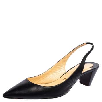 Pre Owned Christian Louboutin Black Leather Karelli Slingback Sandals Size 39