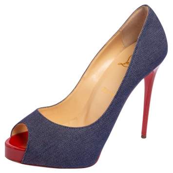 Pre Owned Christian Louboutin Blue Denim Very Prive Platform Pumps Size 38
