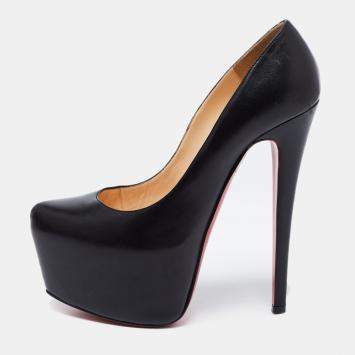 Pre Owned Christian Louboutin Black Leather Daffodile Platform Pumps Size 36.5