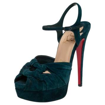 Pre Owned Christian Louboutin Dark Green Suede Lonescadiva Sandals Size 35
