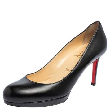 Pre Owned Christian Louboutin Black Leather Simple  Pumps Size 39 