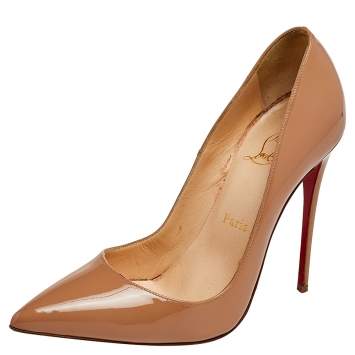 Pre Owned Christian Louboutin Beige Patent Leather So Kate Pumps Size 37