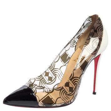 Pre Owned Christian Louboutin Multicolor PVC and Leather Debout Pointed Toe Pumps Size 38.5