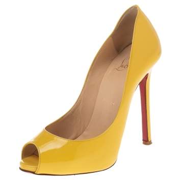 Pre Owned Christian Louboutin Yellow Patent Leather Very Prive  Pumps Size 35.5