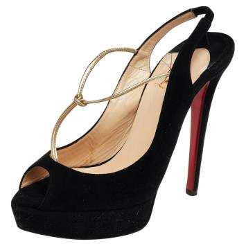 Pre Owned Christian Louboutin Black Suede Alta Spritney Slingback Pumps Size 36.5