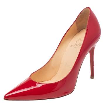 Pre Owned Christian Louboutin Red Patent Leather Decollete Pumps Size 35