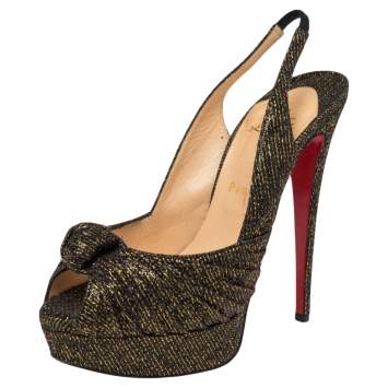 Pre Owned Christian Louboutin Metallic Bronze Lurex Fabric Jenny Knotted Slingback Pumps Size 39.5