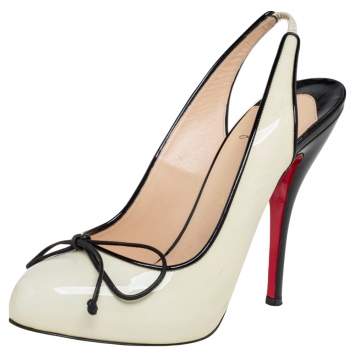 Pre Owned Christian Louboutin Cream Patent Leather Georgineta   Pumps Size 38