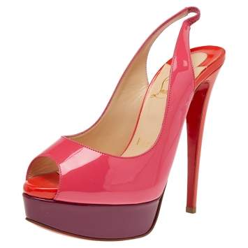 Pre Owned  Christian Louboutin Tri Color Patent Leather Lady Peep Toe Platform Pumps Size 35.5