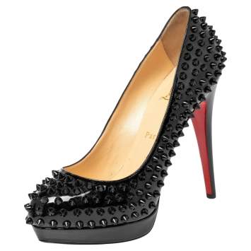 Pre Owned Christian Louboutin Black Patent Leather Alti Spikes  Pumps Size 38