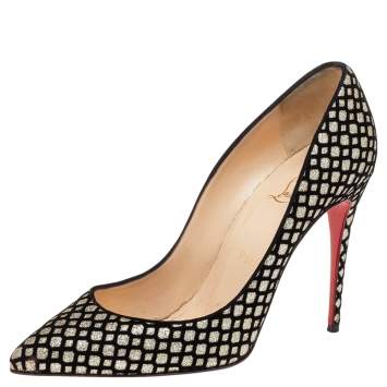 Pre Owned Christian Louboutin Black Glitter Iriza Pumps Size 38