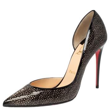 Pre Owned Christian Louboutin Black Patent Leather and Suede Galupump D'Orsay Pumps Size 38