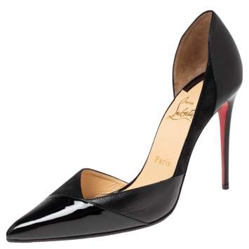 Pre Owned Christian Louboutin Black Patent Leather and Suede Tac Clac Pumps Size 38