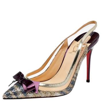 Pre Owned Christian Louboutin Multicolor Glitter And Leather Suspenodo Slingback Sandals Size 36