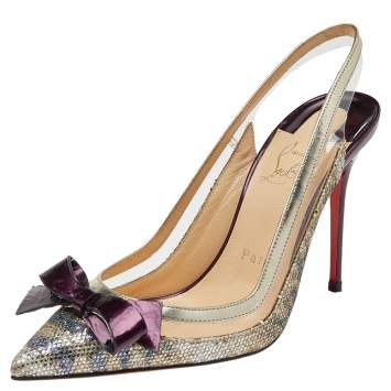 Pre Owned Christian Louboutin Multicolor Glitter And Leather Suspenodo Slingback Sandals Size 35.5