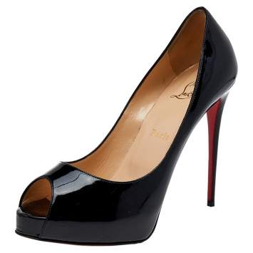 Pre Owned Christian Louboutin Black Patent Leather Very Prive  Peep Toe Platform Pumps Size 39