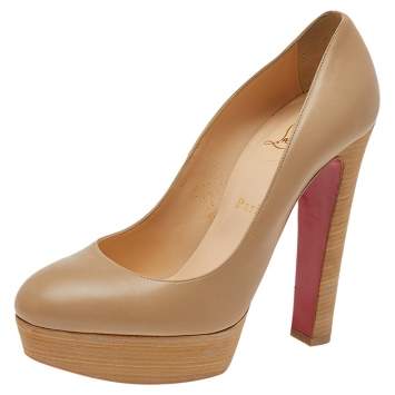 Pre Owned Christian Louboutin Beige Leather Bibi Platform Pumps Size 38.5