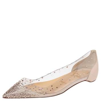 Pre Owned Christian Louboutin Off White PVC And Leather Follies Strass Ballet Flats Size 38
