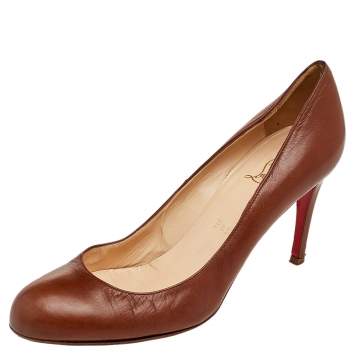 Pre Owned Christian Louboutin Brown Leather Simple Pumps Size 39
