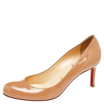 Pre Owned Christian Louboutin Beige Patent Leather Simple Pumps Size 37