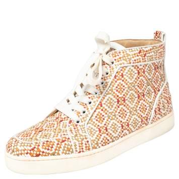 Pre Owned Christian Louboutin Multicolor Woven Leather Rantus Orlato High Top Sneakers Size 38