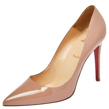 Pre Owned Christian Louboutin Beige Patent Leather Pigalle Pumps Size 40.5