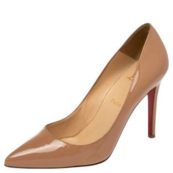 Pre Owned Christian Louboutin Beige Patent Leather Pigalle Pumps 38.5