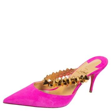 Pre Owned Christian Louboutin Pink Suede Planet Choc Mule Sandals Size 38