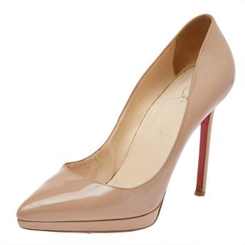 Pre Owned Christian Louboutin Beige Patent Leather Pigalle Plato Pointed Toe Pumps Size 41