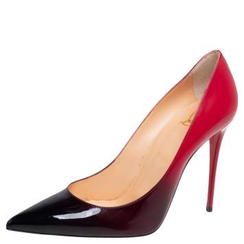 Pre Owned Christian Louboutin Black/Red Ombre Patent Leather Pigalle Follies Pointed Toe Pumps Size 39