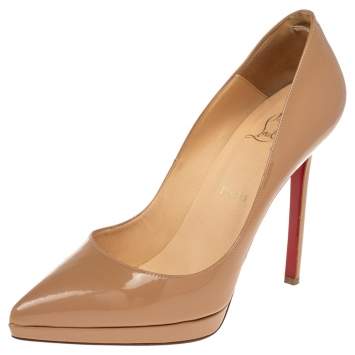 Pre Owned Christian Louboutin Beige Patent Leather Pigalle Plato Pumps Size 39