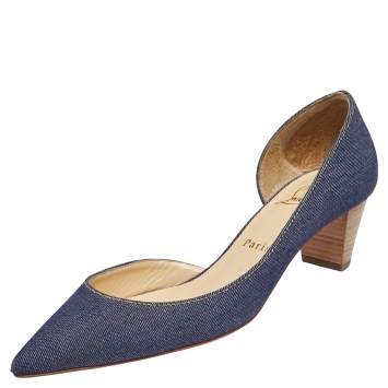 Pre Owned Christian Louboutin Blue Denim Karera Pumps Size 37.5