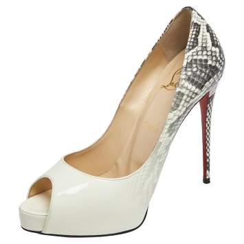 Pre Owned Christian Louboutin White Patent Leather Very Prive  Pumps Size 37.5