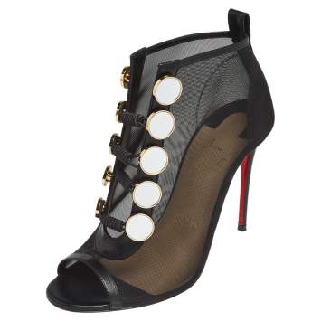 Pre Owned Christian Louboutin Black Mesh And Leather Marita Booties Size 36.5