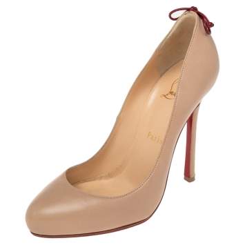 Pre Owned Christian Louboutin Beige Leather Very Gemma Pumps Size 37