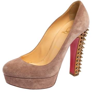 Pre Owned Christian Louboutin Beige Suede Babel Clou Platform Pumps Size 37.5