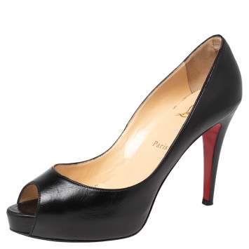 Pre Owned Christian Louboutin Black Leather Very Prive Peep Toe Pumps Size 40