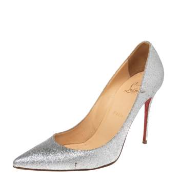 Pre Owned Christian Louboutin Silver Glitter Decollete Pumps Size 40.5
