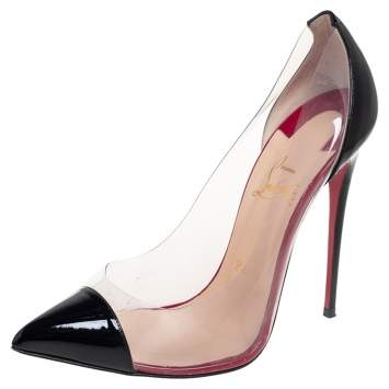 Pre Owned Christian Louboutin Black Patent Leather And PVC Debout  Pumps Size 38.5