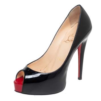 Pre Owned Christian Louboutin Black Patent Leather Very Prive  Pumps Size 35.5
