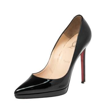 Pre Owned Christian Louboutin Black Patent Leather Pigalle Plato Pumps Size 38