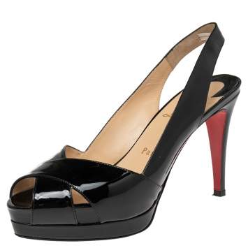 Pre Owned Christian Louboutin Black Patent Leather Soso Slingback Sandals Size 37.5