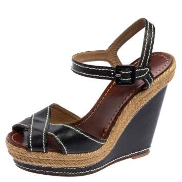 Pre Owned Christian Louboutin Black Leather Almeria Sandals Size 38